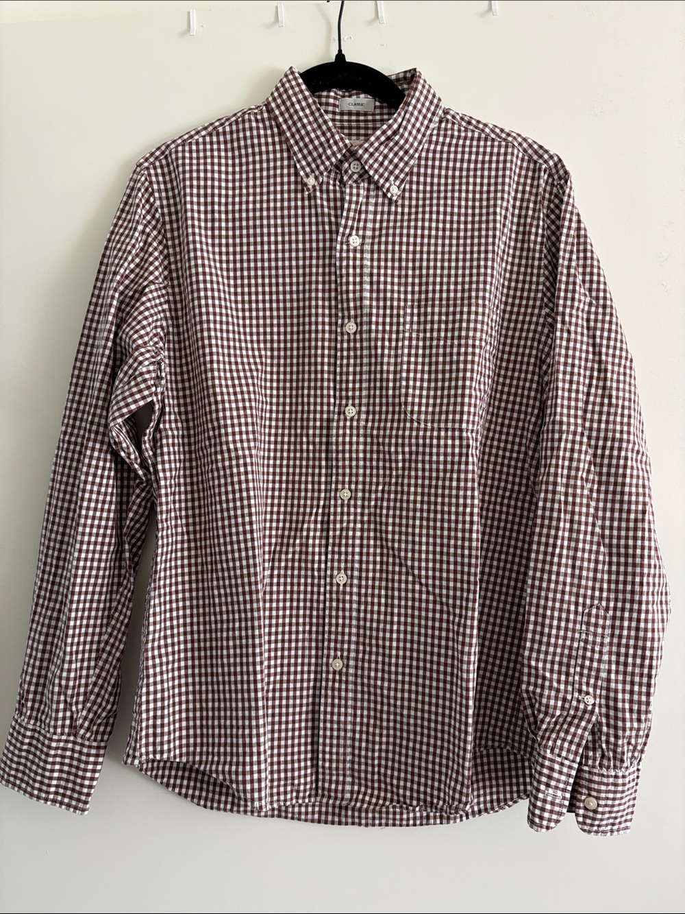 J. Crew Burgundy and White Gingham Button-Down Shirt